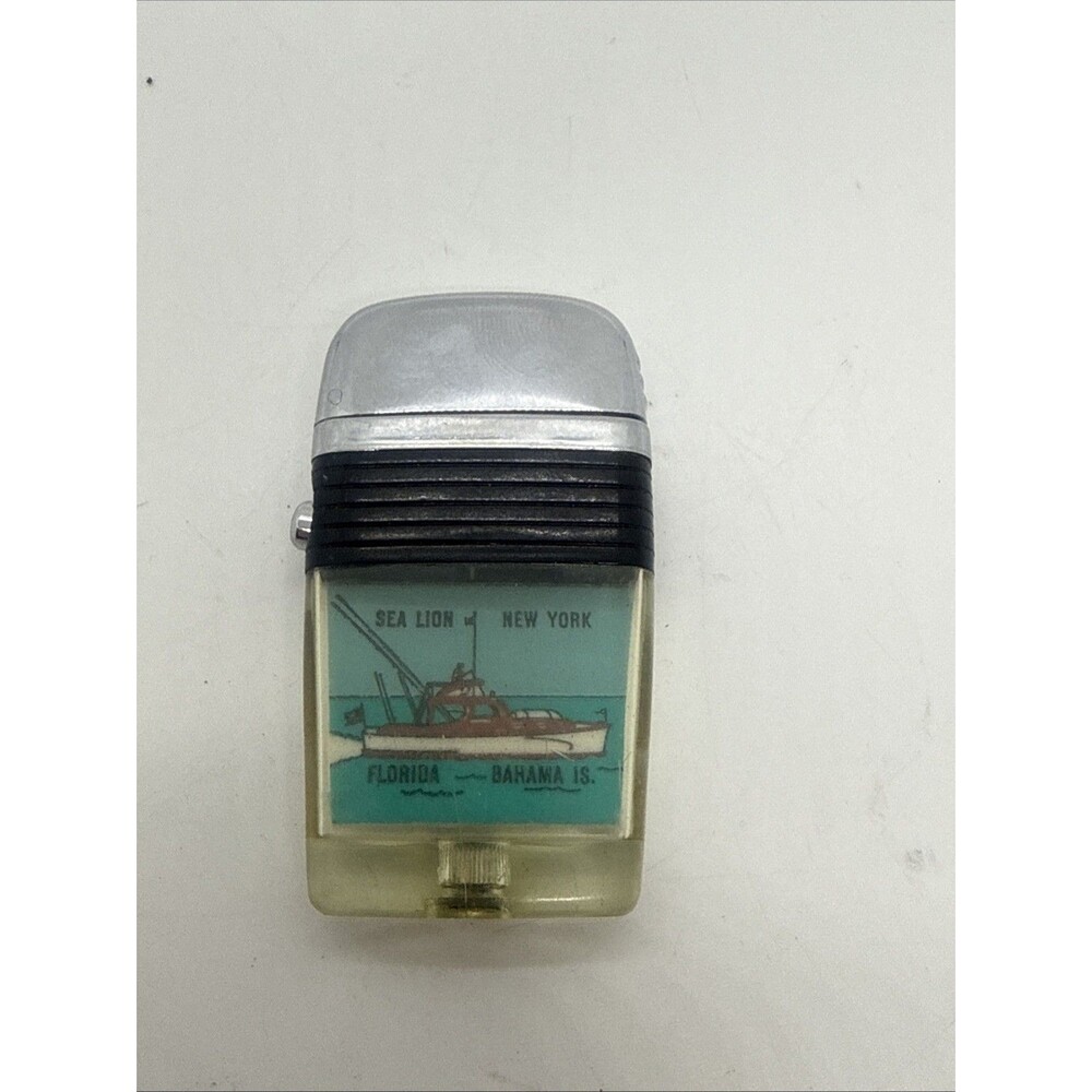 Vintage Scripto Vu-Lighter Sea Lion Boat New York Florida Bahamas Souvenir